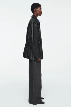 COS WAISTED LEATHER TRUCKER JACKET-Women Coats & Jackets