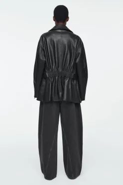COS WAISTED LEATHER TRUCKER JACKET-Women Coats & Jackets