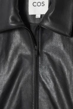 COS WAISTED LEATHER TRUCKER JACKET-Women Coats & Jackets