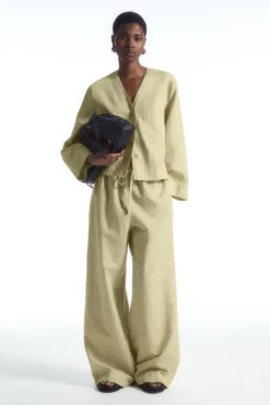 COS WIDE-LEG LINEN DRAWSTRING PANTS-Women Pants