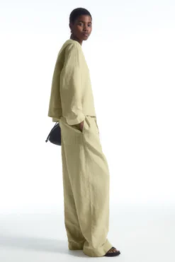 COS WIDE-LEG LINEN DRAWSTRING PANTS-Women Pants