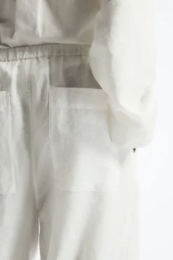 COS WIDE-LEG LINEN DRAWSTRING PANTS-Women Pants