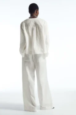 COS WIDE-LEG LINEN DRAWSTRING PANTS-Women Pants