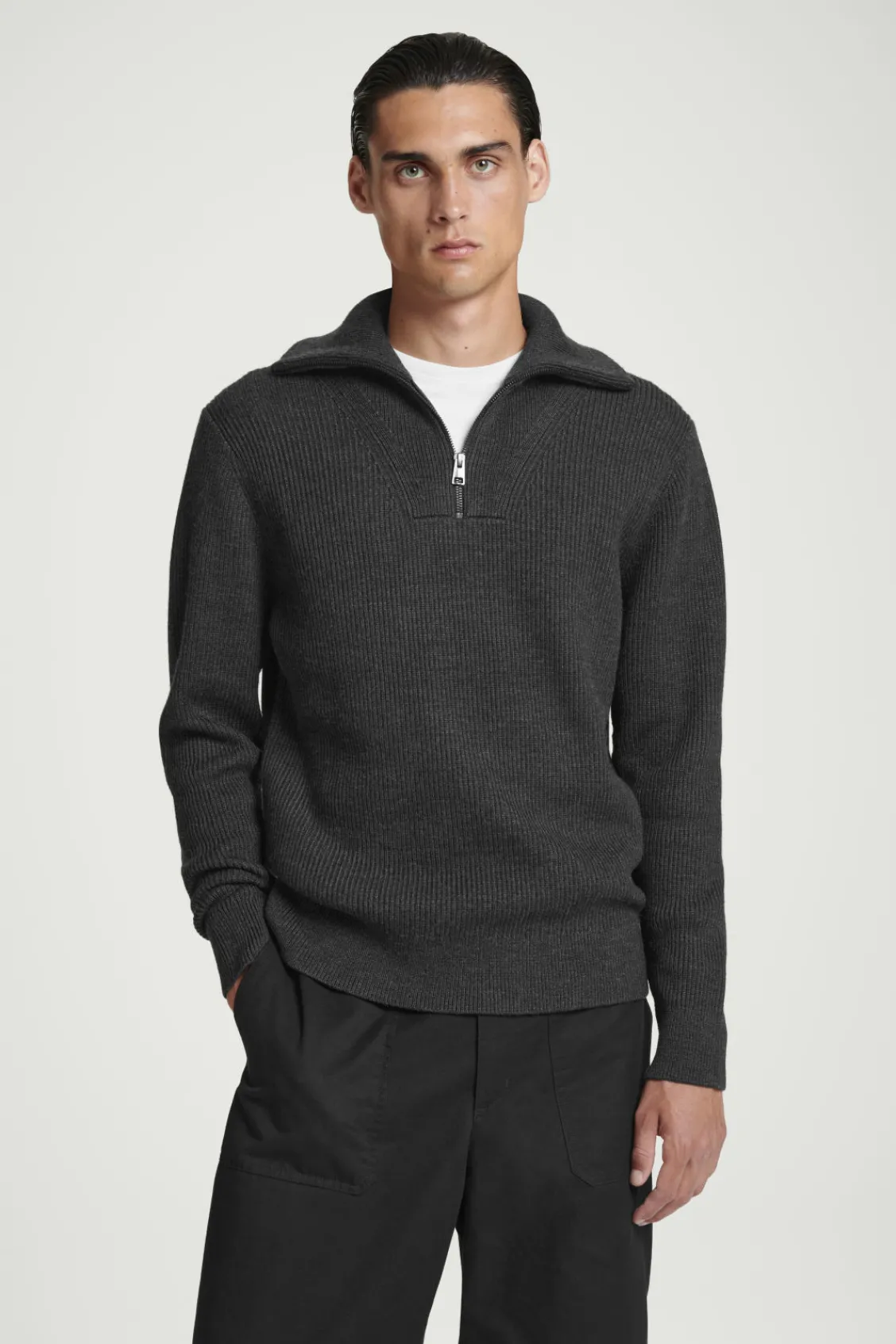 COS WOOL AND COTTON-BLEND HALF-ZIP SWEATER- Sweaters & Cardigans