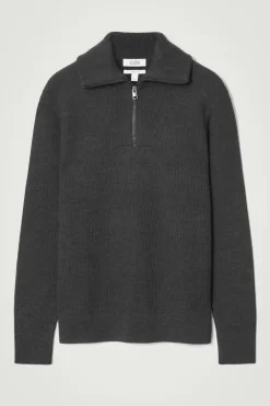 COS WOOL AND COTTON-BLEND HALF-ZIP SWEATER- Sweaters & Cardigans