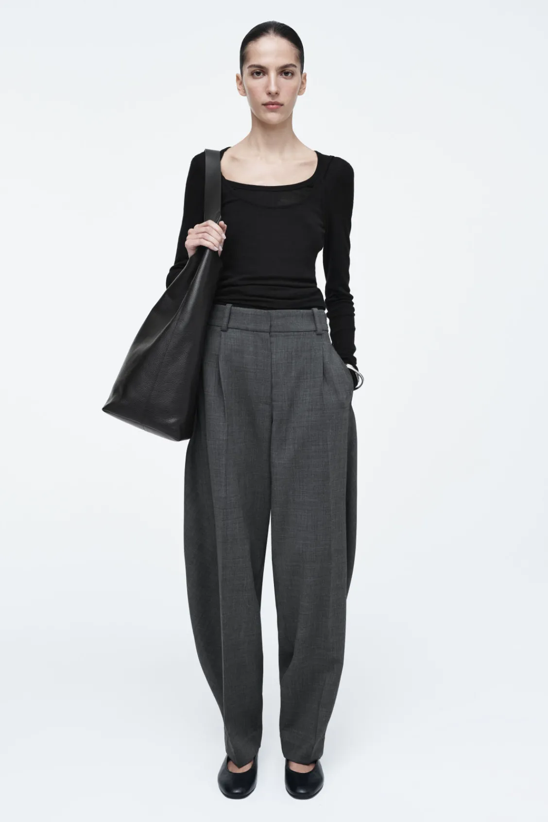 COS WOOL-BLEND BARREL-LEG PANTS-Women Pants