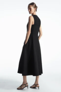 COS ZIP-FRONT V-NECK MIDI DRESS-Women Dresses & Jumpsuits