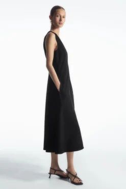 COS ZIP-FRONT V-NECK MIDI DRESS-Women Dresses & Jumpsuits