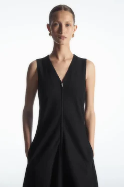 COS ZIP-FRONT V-NECK MIDI DRESS-Women Dresses & Jumpsuits