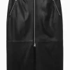 COS ZIP-UP LEATHER MIDI SKIRT-Women Skirts
