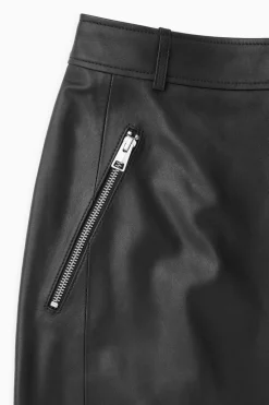 COS ZIP-UP LEATHER MIDI SKIRT-Women Skirts